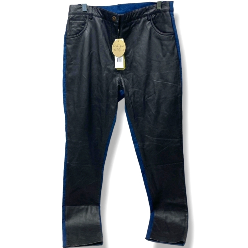 NWT Lambskin Leather & Denim Blue Jeans ARTELIER NICOLE MILLER Pant Size 31